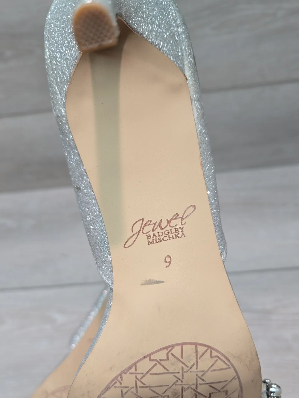 Jewel By Badgley Mischka Women Glitter OpenToe Heels Crystal Strap Shoes 9